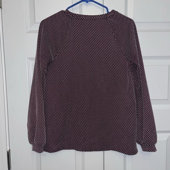 Elle Women’s S Ruffle Sweatshirt Plum Polka Dot Pullover Top Casual EUC - Picture 3 of 9